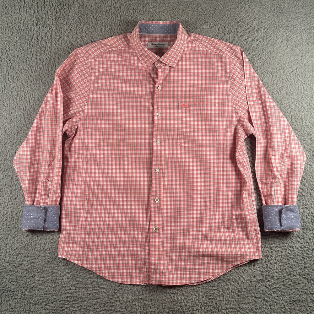 Tommy Bahama Island Zone Shirt‎ Mens Large Plaid Button Down Flip Cuffs